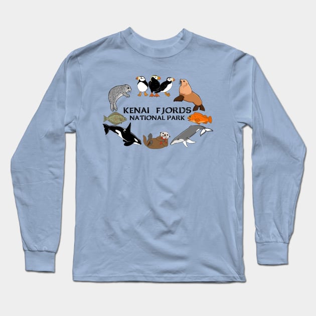 Kenai Fjords Marine Life Long Sleeve T-Shirt by HonuHoney